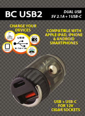 Caricabatteria USB Doppio (1 USB TIpo A 2,1 Amp+1 USB-C) - BC Battery Italian Official Website