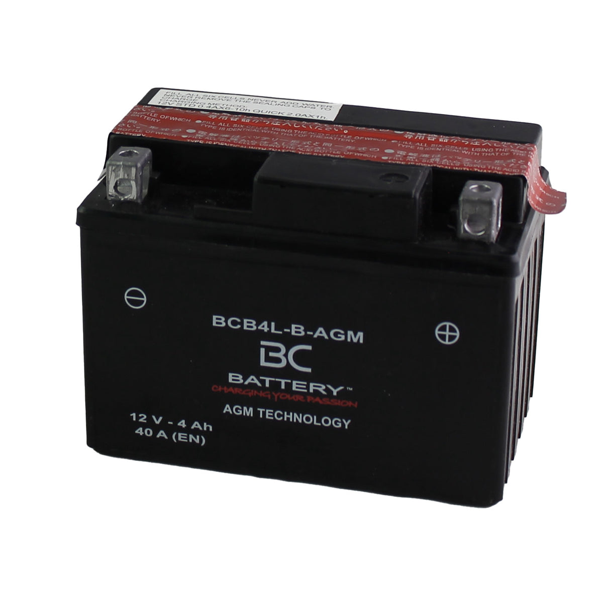 BCB4L-B-AGM | AGM-Motorradbatterie, YB4L-B/A, 12 V, CCA: 4 Ampere, 40 CCA, 120 x 70 x 91 mm