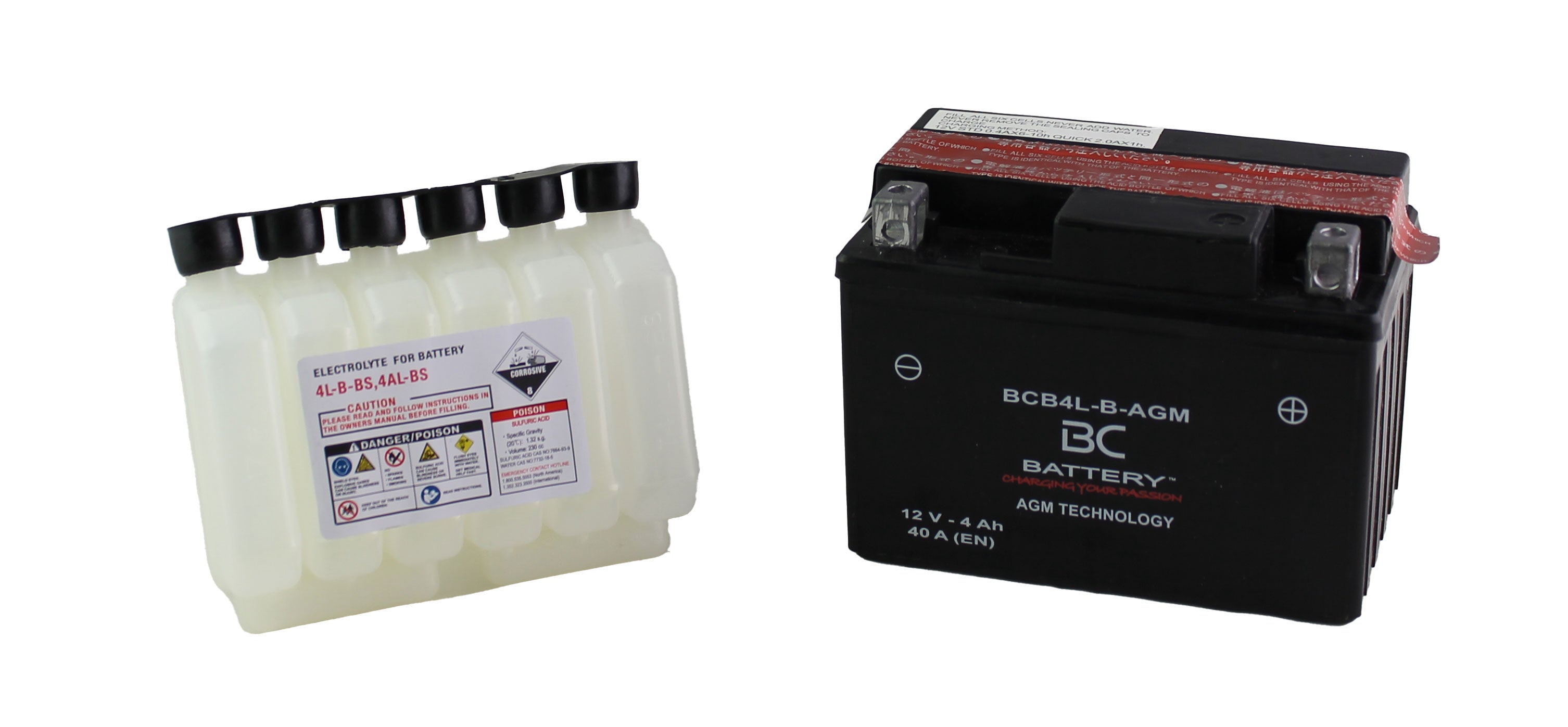 BCB4L-B-AGM | AGM-Motorradbatterie, YB4L-B/A, 12 V, CCA: 4 Ampere, 40 CCA, 120 x 70 x 91 mm