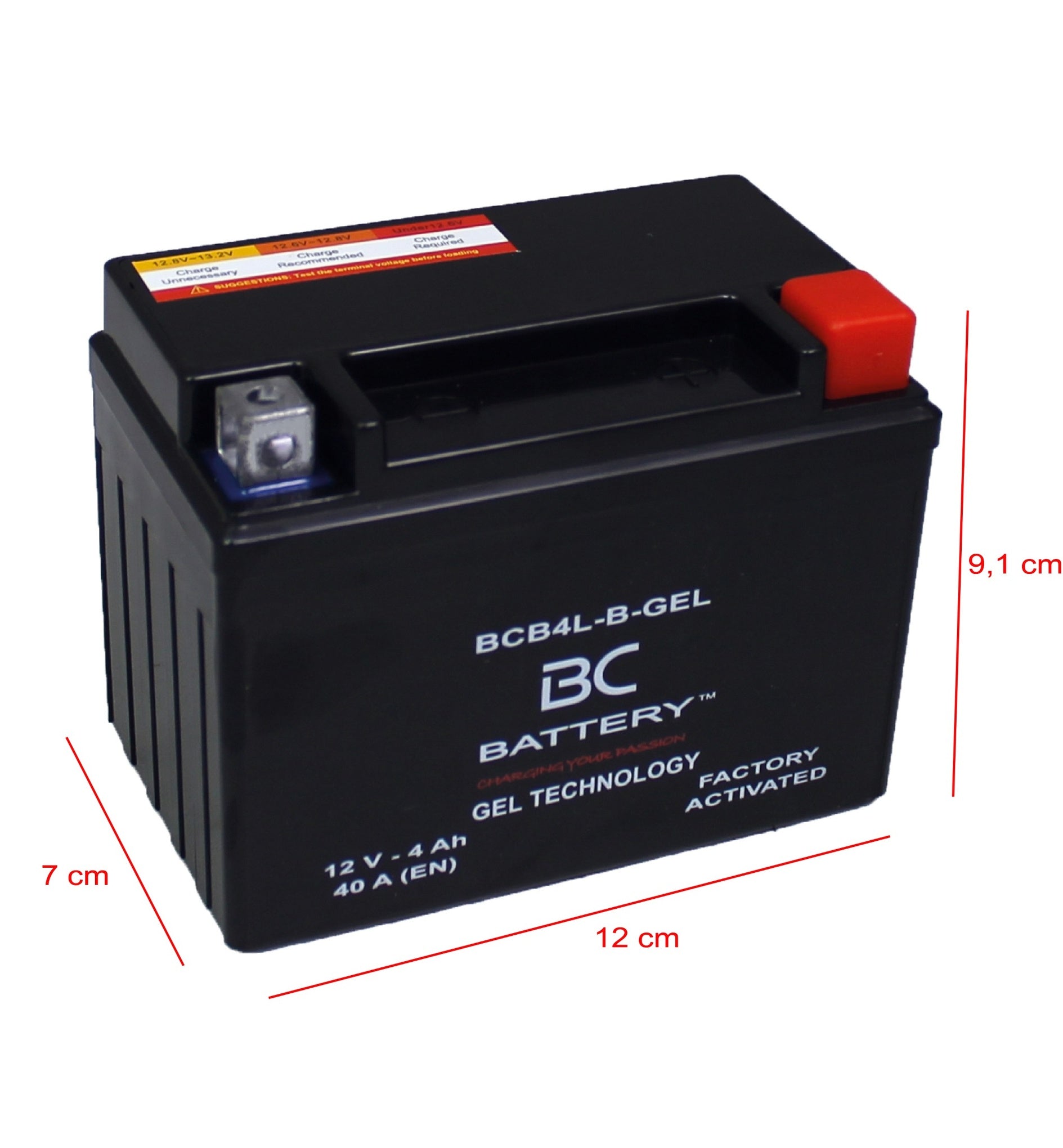BCB4L-B-GEL| Batteria Moto al GEL,YB4L-B/A, 12V, CCA: 4Amp, 40CCA,120x70x91mm - BC Battery Italian Official Website