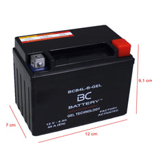 BCB4L-B-GEL| Batteria Moto al GEL,YB4L-B/A, 12V, CCA: 4Amp, 40CCA,120x70x91mm - BC Battery Italian Official Website