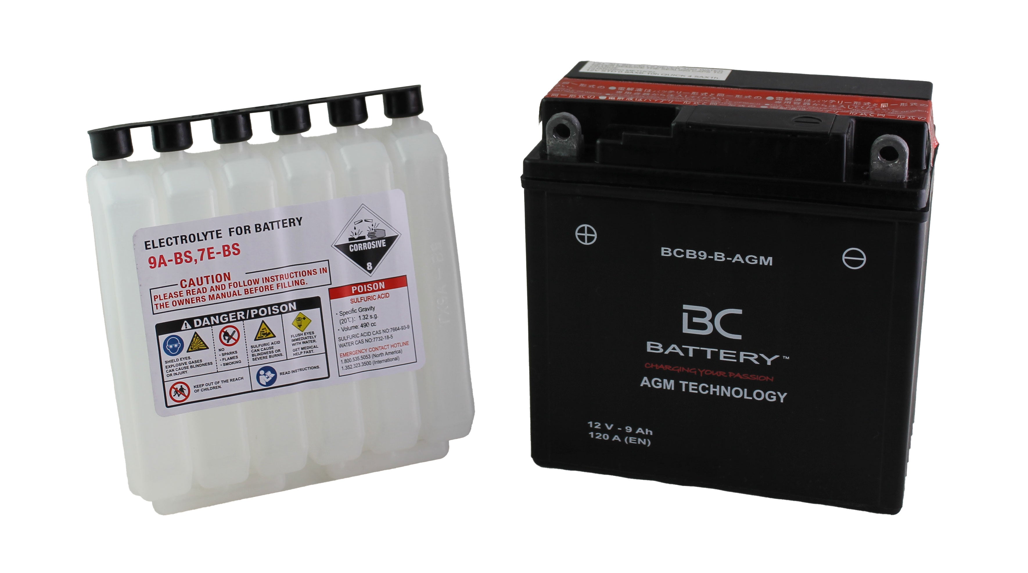 BCB9-B-AGM | AGM-Motorradbatterie, YB9-B, 12 V, 9 Ah, CCA: 120 Ampere, 135 x 75 x 138 mm
