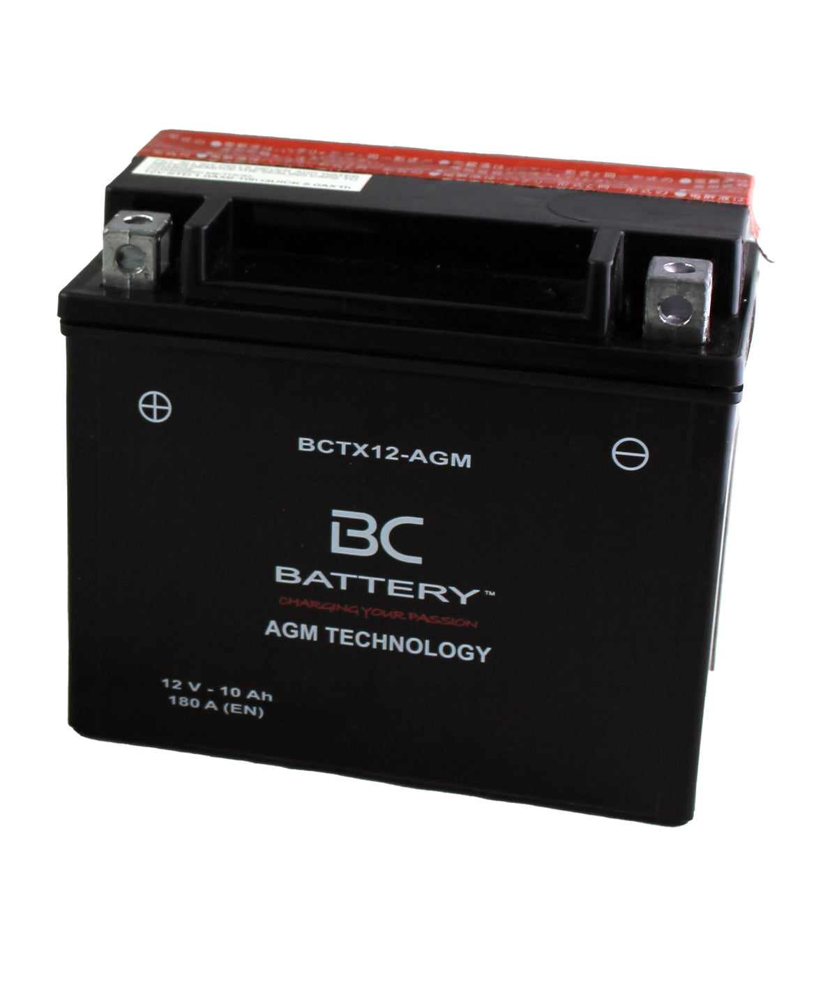 BCTX12-AGM | AGM-Motorradbatterie, YTX12-BS, 12 V, 10 Ah, CCA: 180 Ampere, 150 x 87 x 130 mm