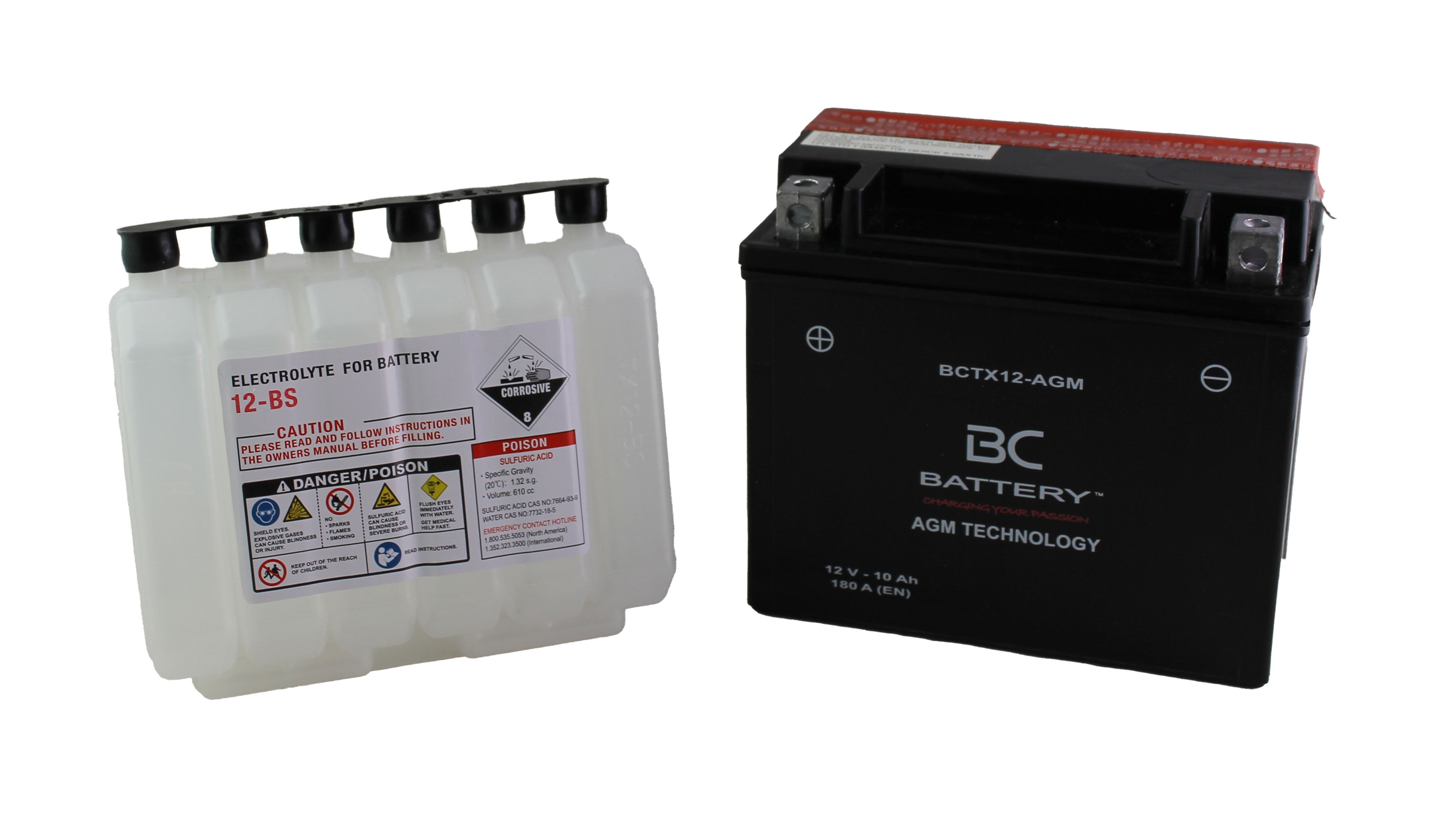 BCTX12-AGM | AGM-Motorradbatterie, YTX12-BS, 12 V, 10 Ah, CCA: 180 Ampere, 150 x 87 x 130 mm