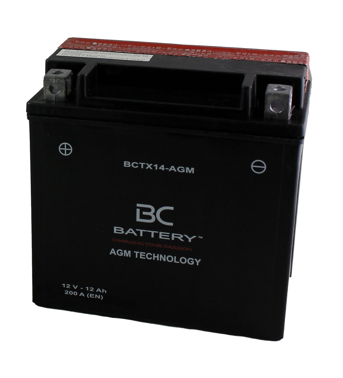 BCTX14-AGM | AGM-Motorradbatterie, YTX14-BS, 12 V, 12 Ah, CCA: 200 Ampere, 150 x 87 x 146 mm