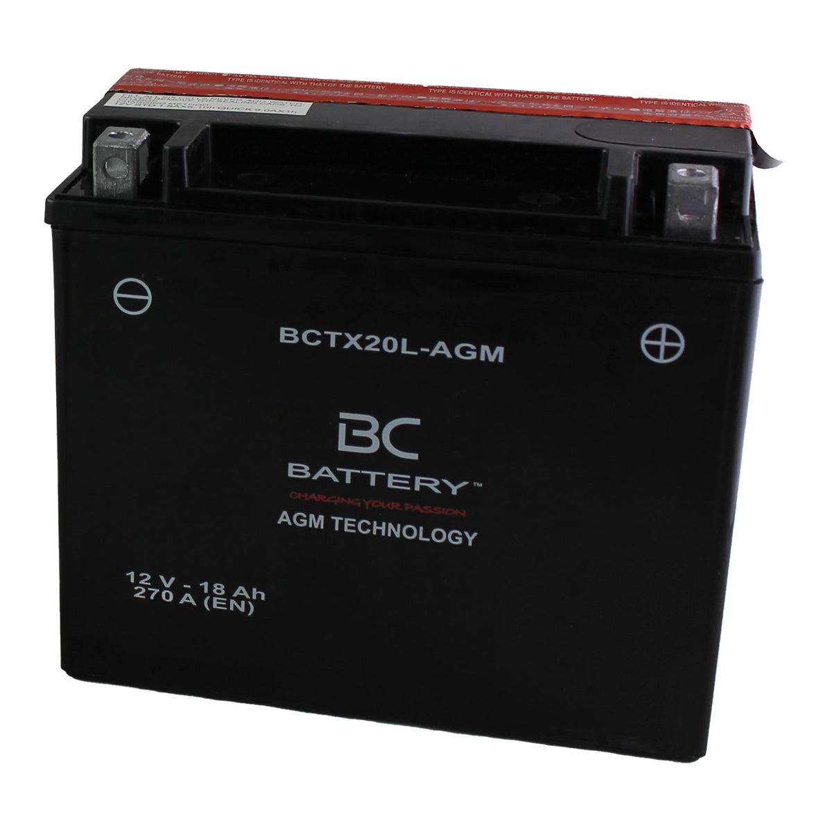 BCTX20L-AGM | AGM-Motorradbatterie, YTX20L-BS, 12 V, 18 Ah, CCA: 270 Ampere, 175 x 87 x 155 mm