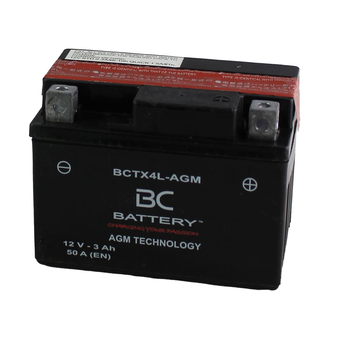 BCTX4L-AGM | AGM-Motorradbatterie, YTX4L-BS, 12 V, 3 Ah, CCA: 50 Ampere, 113 x 70 x 85 mm