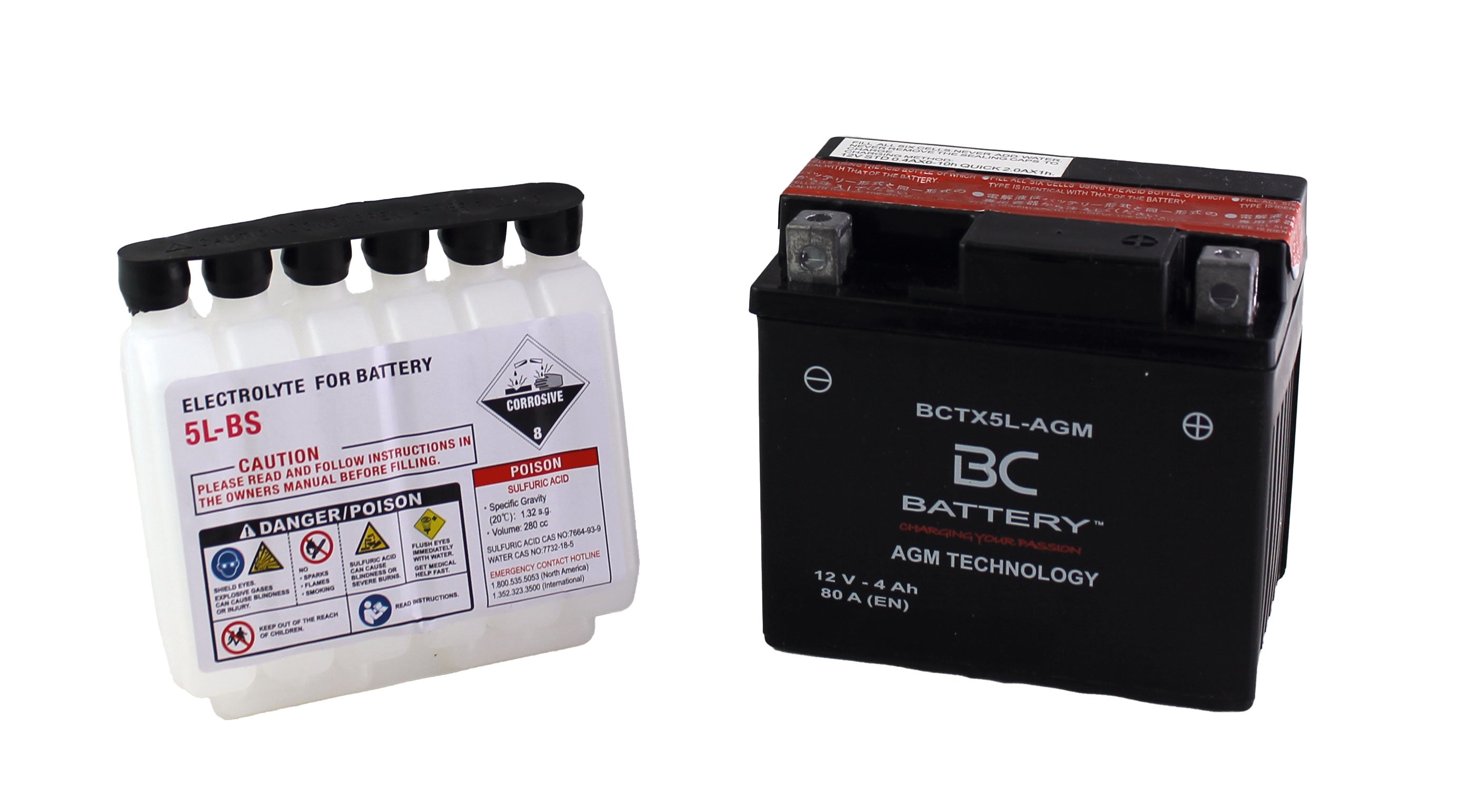 BCTX5L-AGM | AGM-Motorradbatterie, YTX5L-BS, 12 V, 4 Ah, CCA: 80 Ampere, 113 x 70 x 105 mm