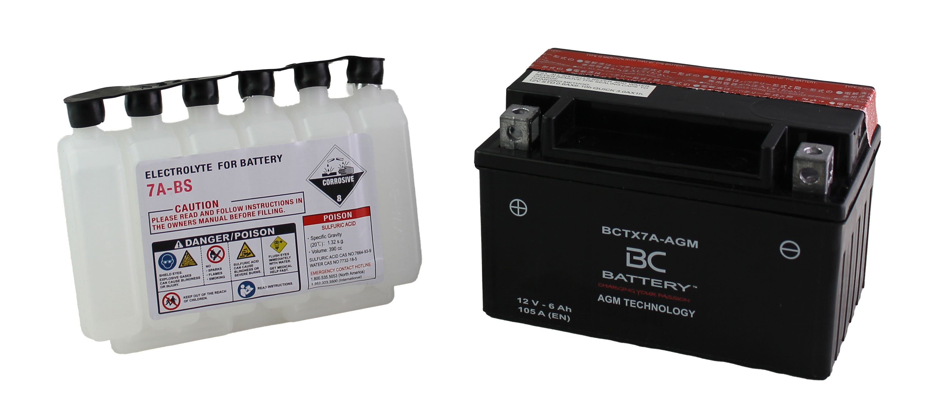 BCTX7A-AGM | AGM-Motorradbatterie, YTX7A-BS, 12 V, 6 Ah, CCA: 105 Ampere, 150 x 87 x 94 mm