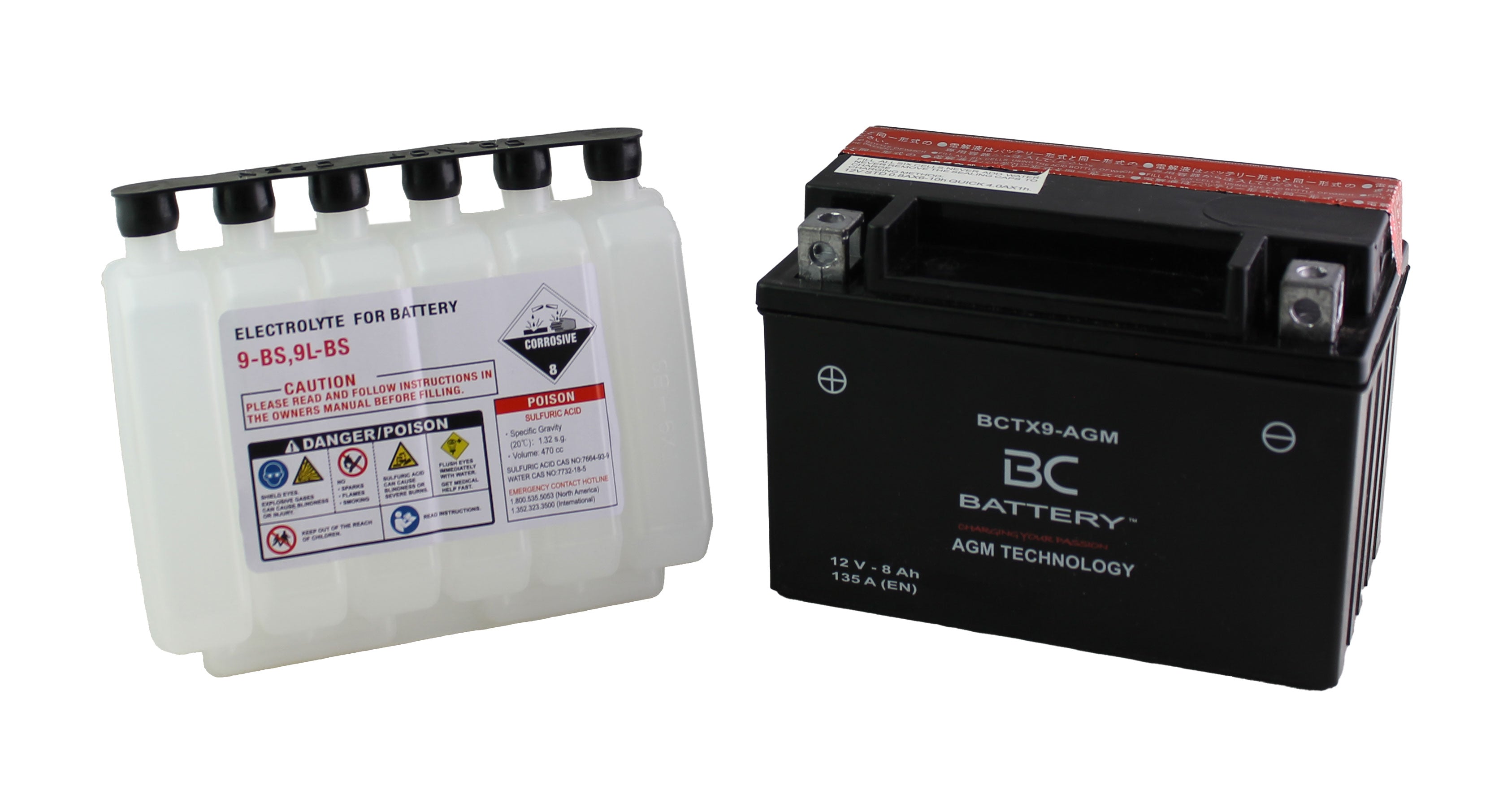 BCTX9-AGM | AGM-Motorradbatterie, YTX9-BS, 12 V, 8 Ah, CCA: 135 Ampere, 150 x 87 x 105 mm