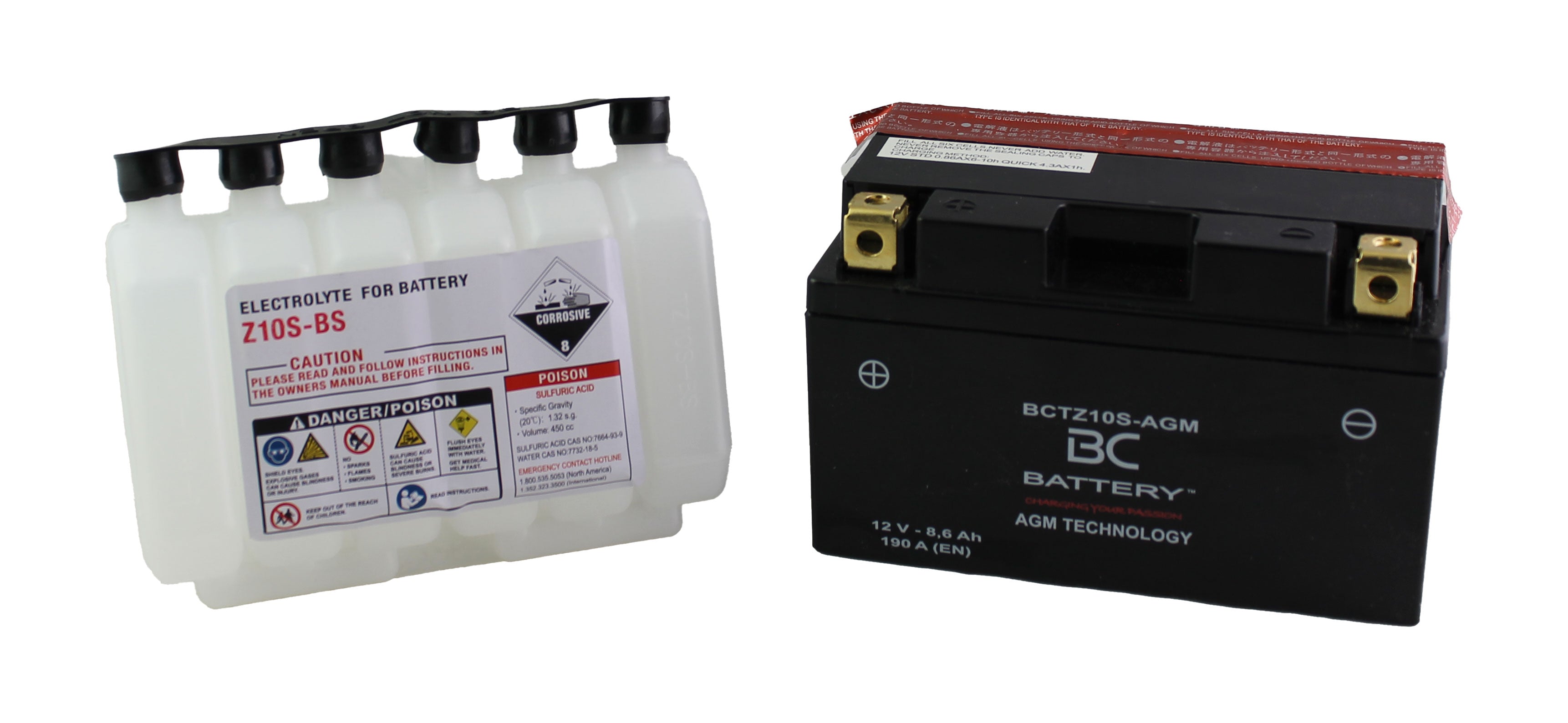 BCTZ10S-AGM | AGM-Motorradbatterie, YTZ10S, 12 V, 8,6 Ah, CCA: 190 Ampere, 150 x 87 x 93 mm