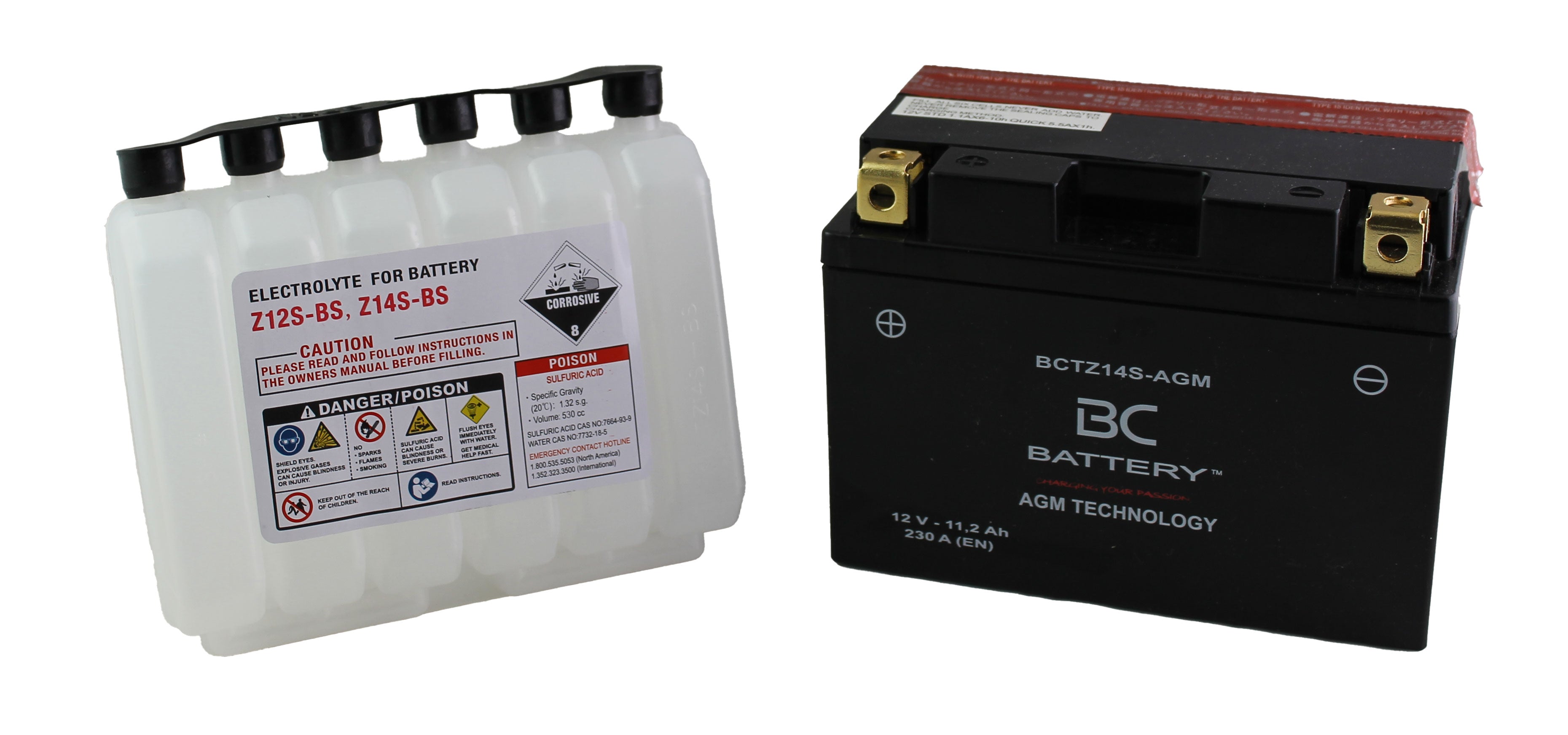 BCTZ14S-AGM | Motorrad-AGMbatterie, YTZ14S, 12 V, 11,2 Ah, CCA: 230 Ampere, 150 x 87 x 110 mm
