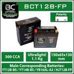 BC Lithium Batteries BCT12B-FP Batteria Moto Litio LiFePO4, 1,1 kg, 12V, YT12B-BS / YT14B-BS / YB16AL-A2/ YT12A-BS - BC Battery Italian Official Website